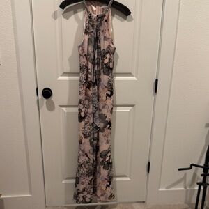 Calvin Klein Floral Chiffon Halter Dress w/Embellished Neckline
